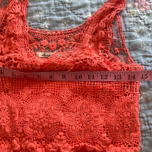 NWT American Rag Cie Lined Sleeveless Tiered Crochet Dress Size Small Hot Coral - Picture 6 of 8